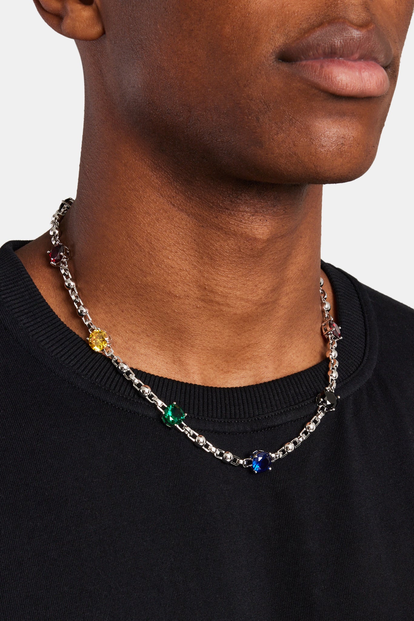 Multi Iced CZ Gem & Ball Chain Mix Chain - White - Image 3
