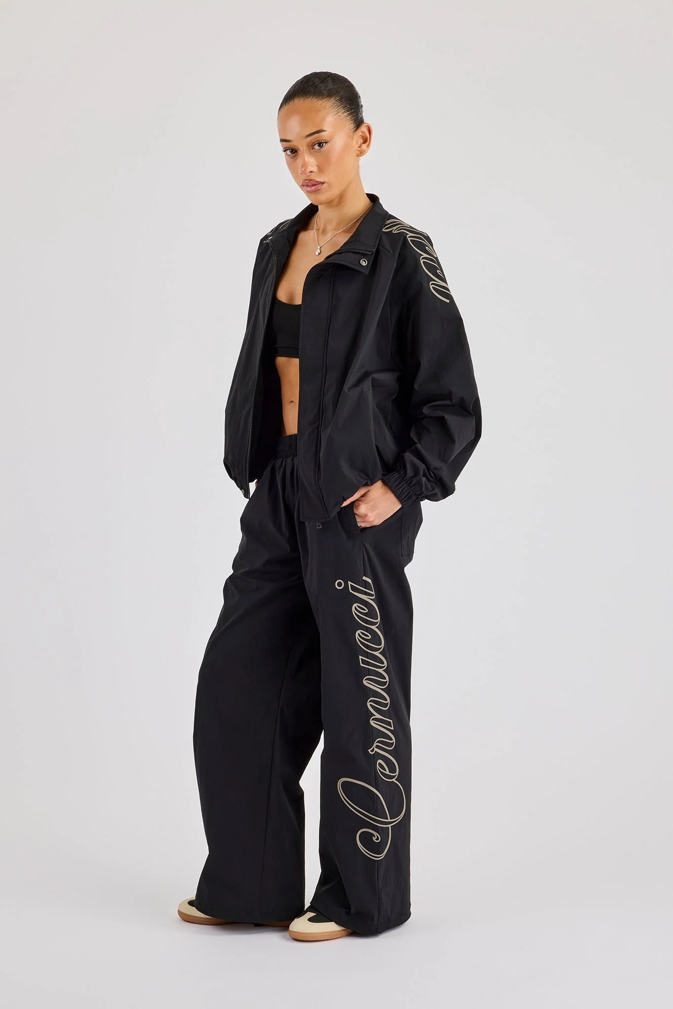 Nylon Branded Baggy Jogger - Black - Image 4
