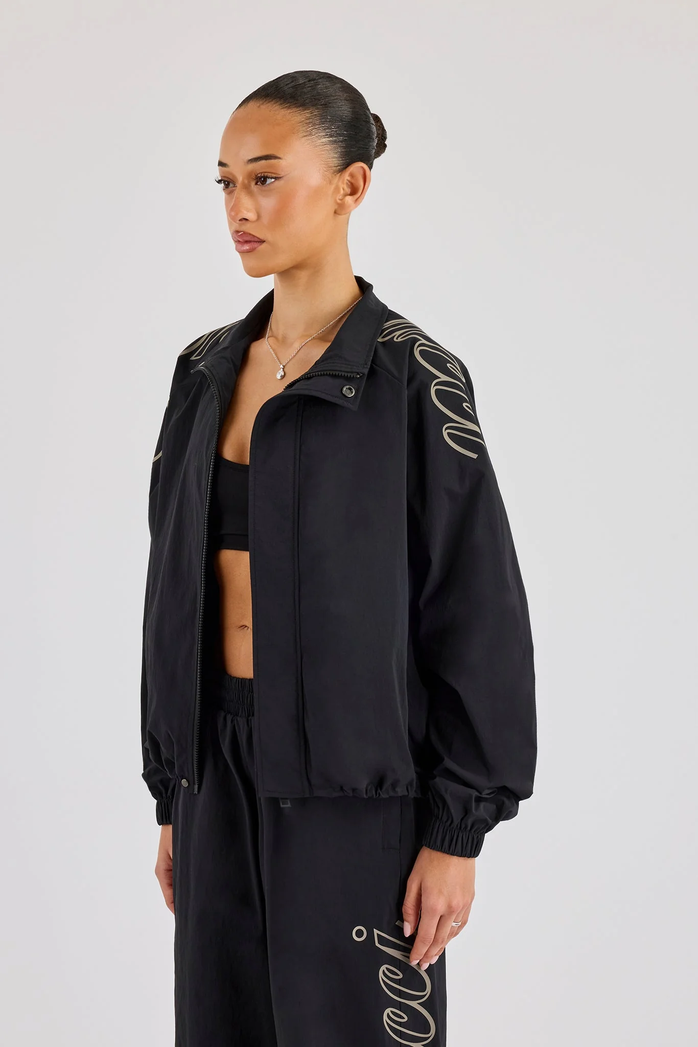 Nylon Branded Track Jacket - Black - Image 2