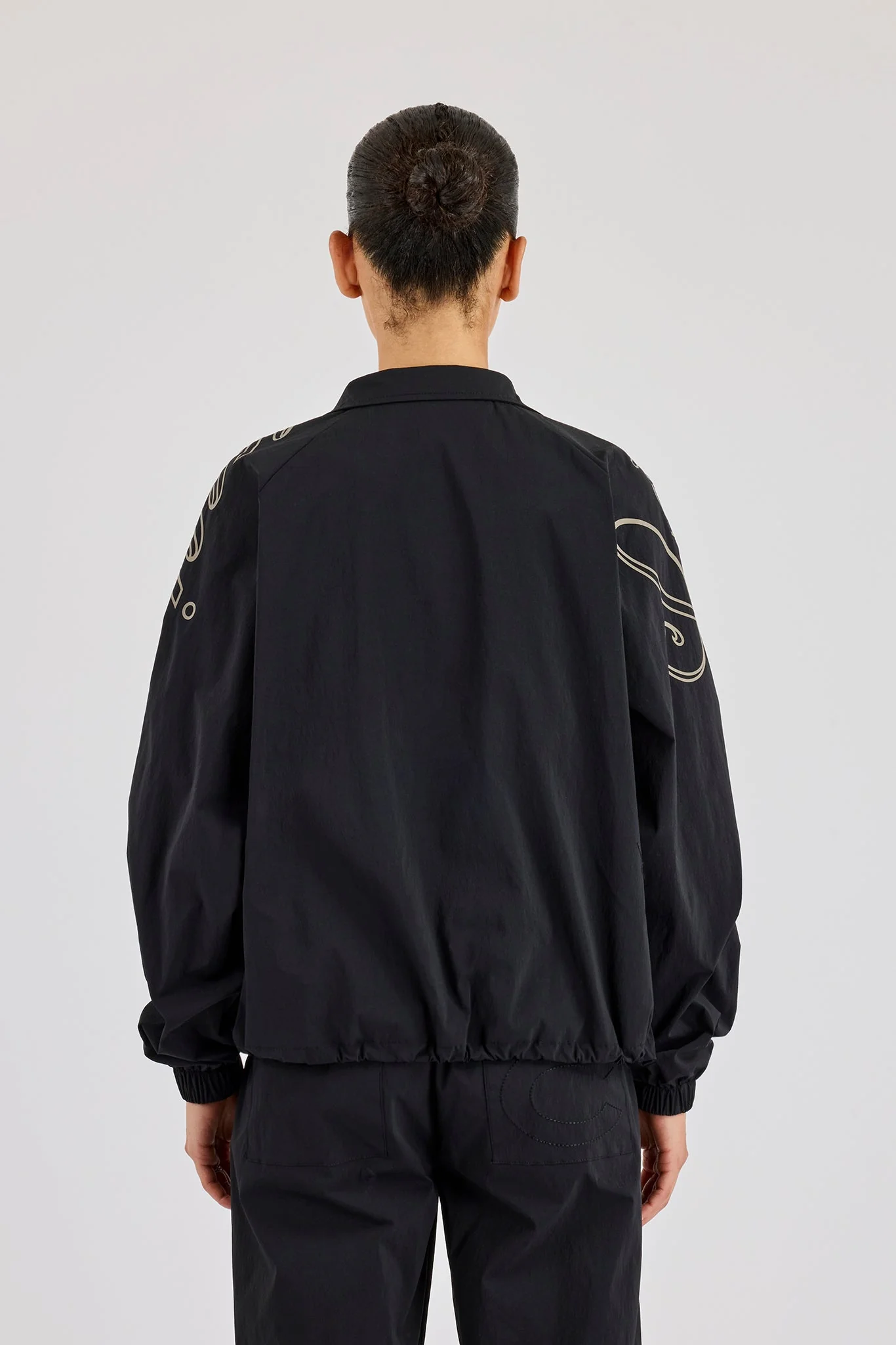 Nylon Branded Track Jacket - Black - Image 3