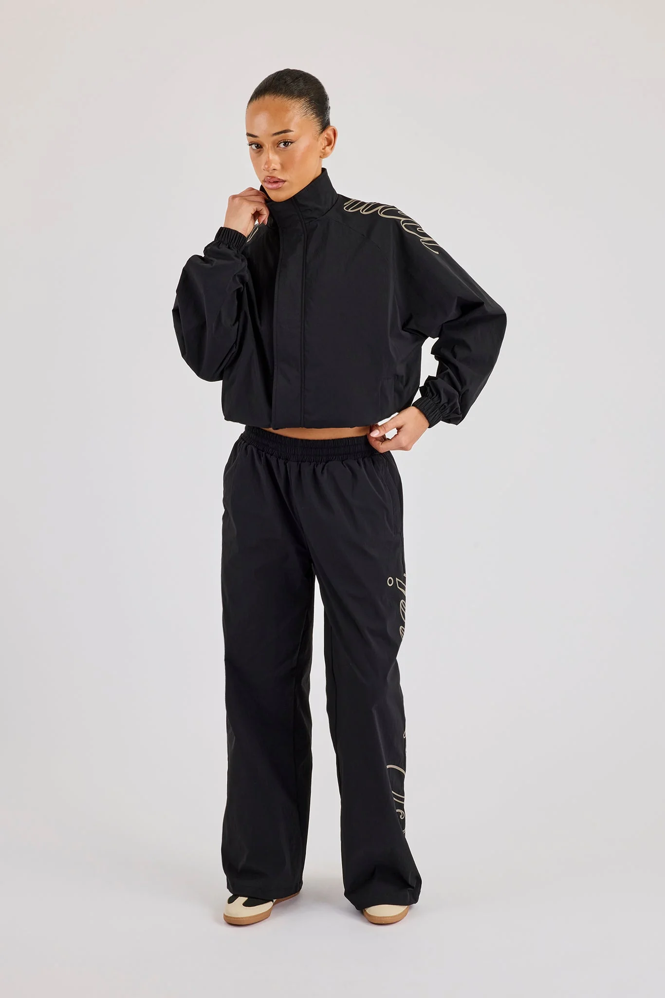 Nylon Branded Track Jacket - Black - Image 4