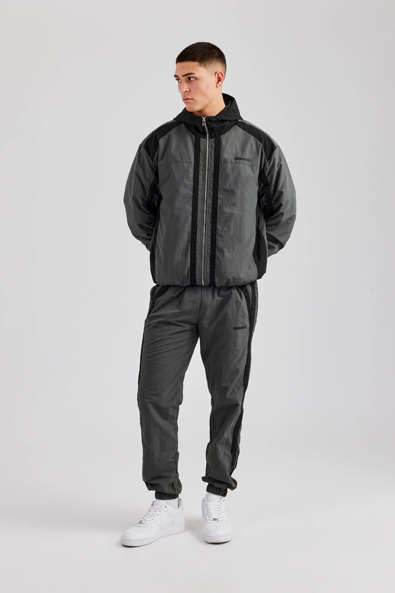 Nylon Colour Block Cuffed Jogger - Charcoal - Image 4