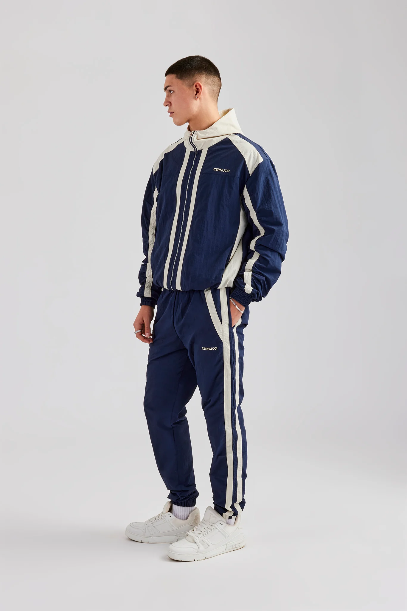 Nylon Colour Block Cuffed Jogger - Navy - Image 4