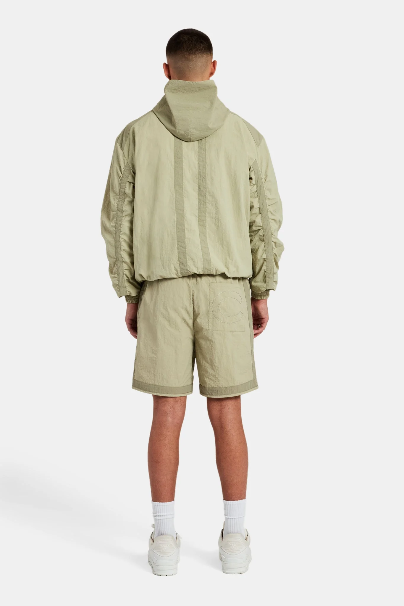 Nylon Colour Block Zip Through & Short Set - Light Khaki - Image 2