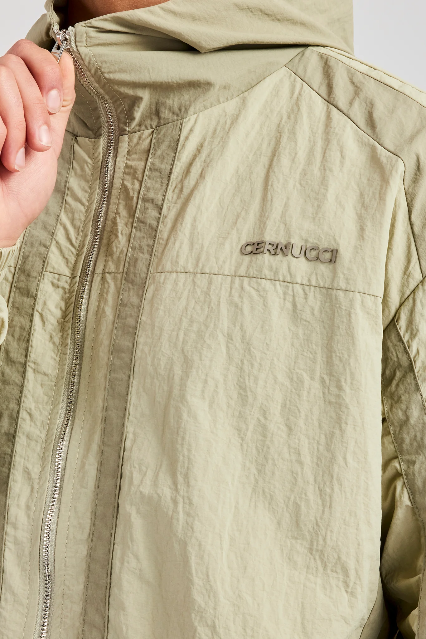 Nylon Colour Block Zip Through Tracksuit - Light Khaki - Image 3