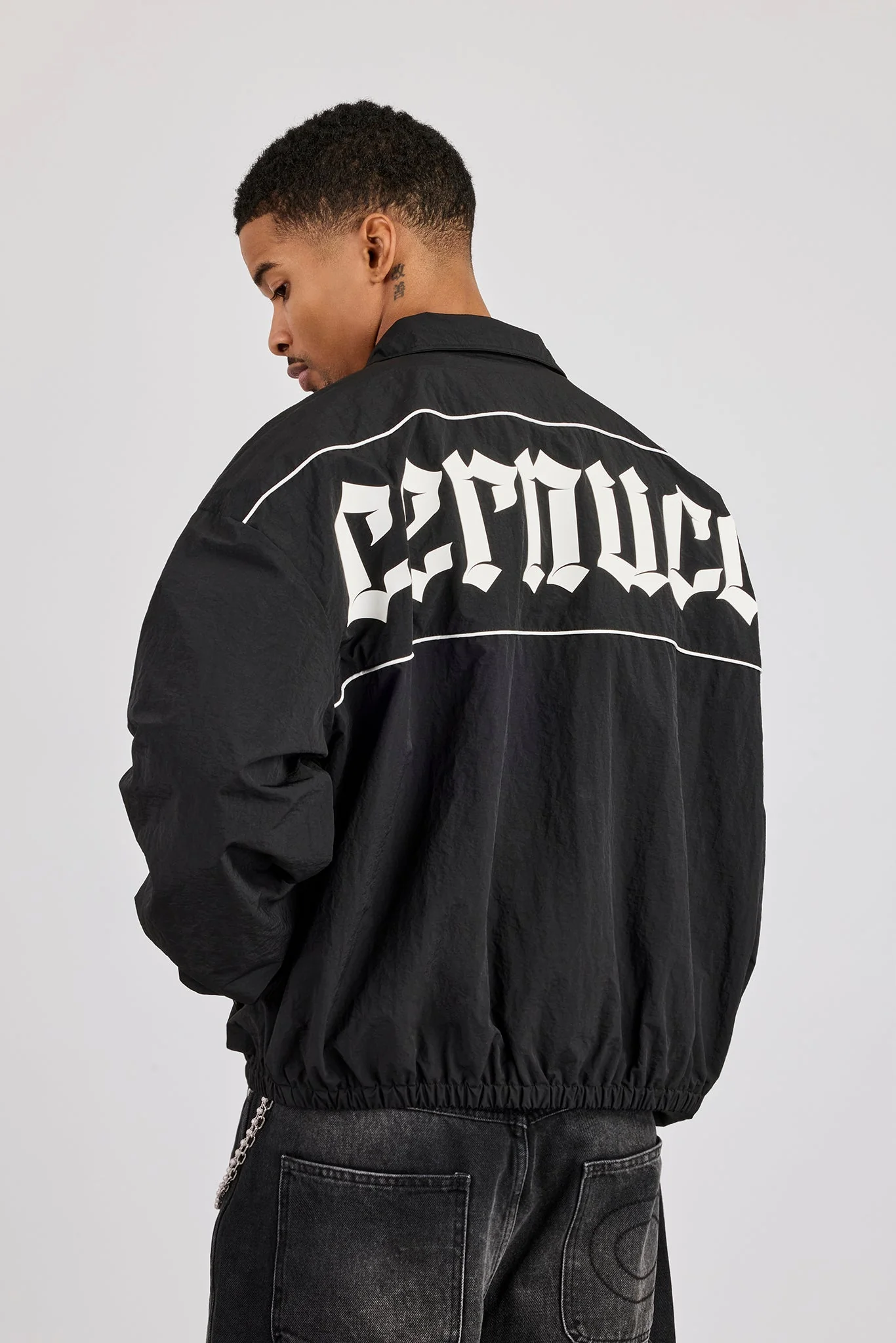 Nylon Contrast Funnel Neck Track Jacket - Black - Image 4