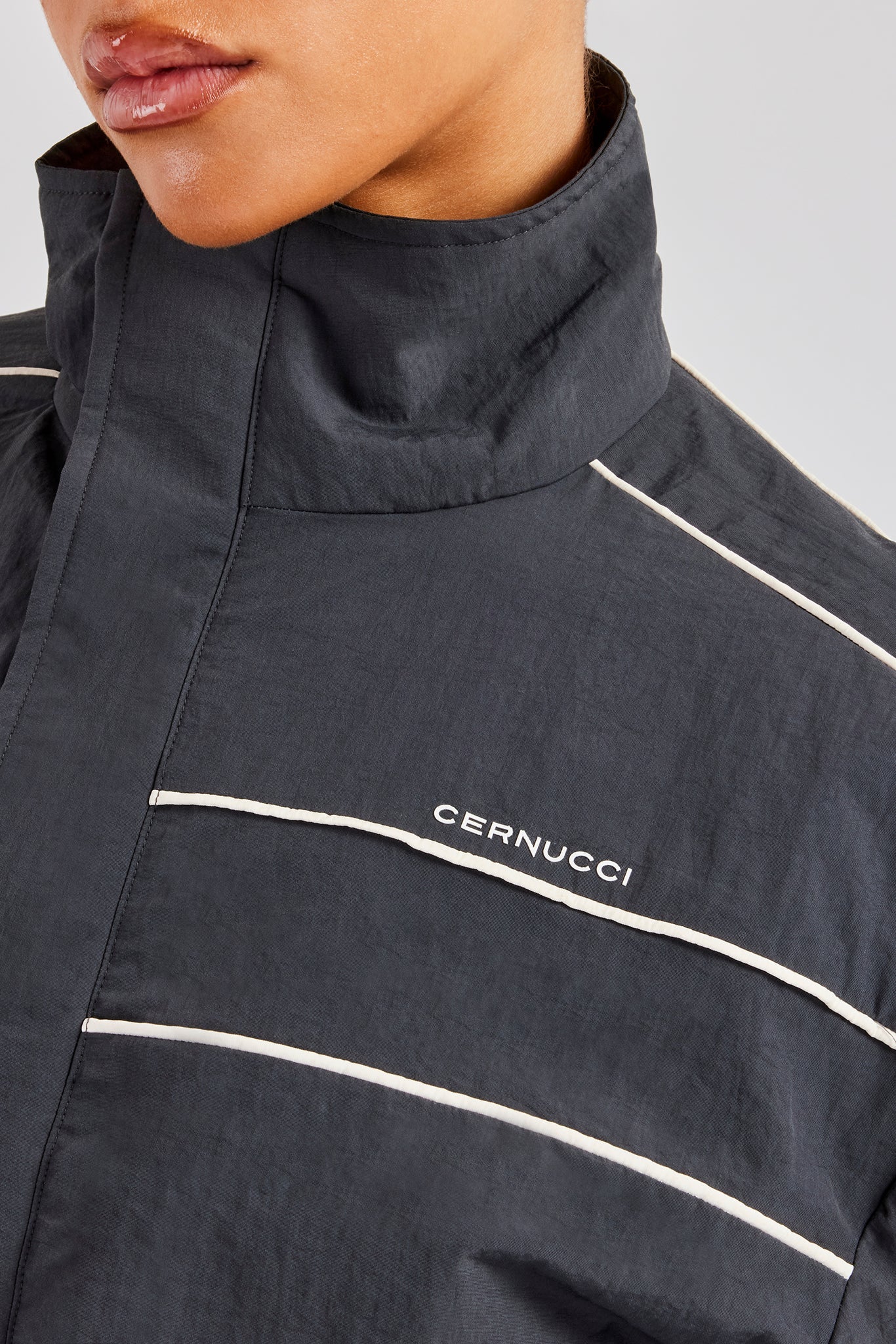 Nylon Cropped Zip Jacket - Charcoal - Image 2
