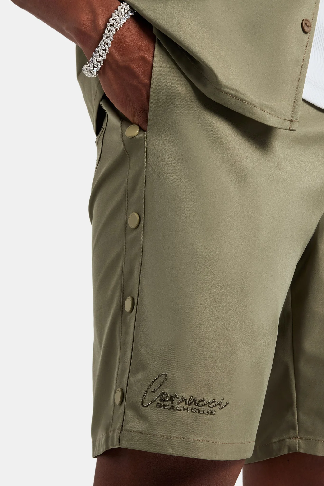 Nylon Embroidered Popper Short - Green - Image 2