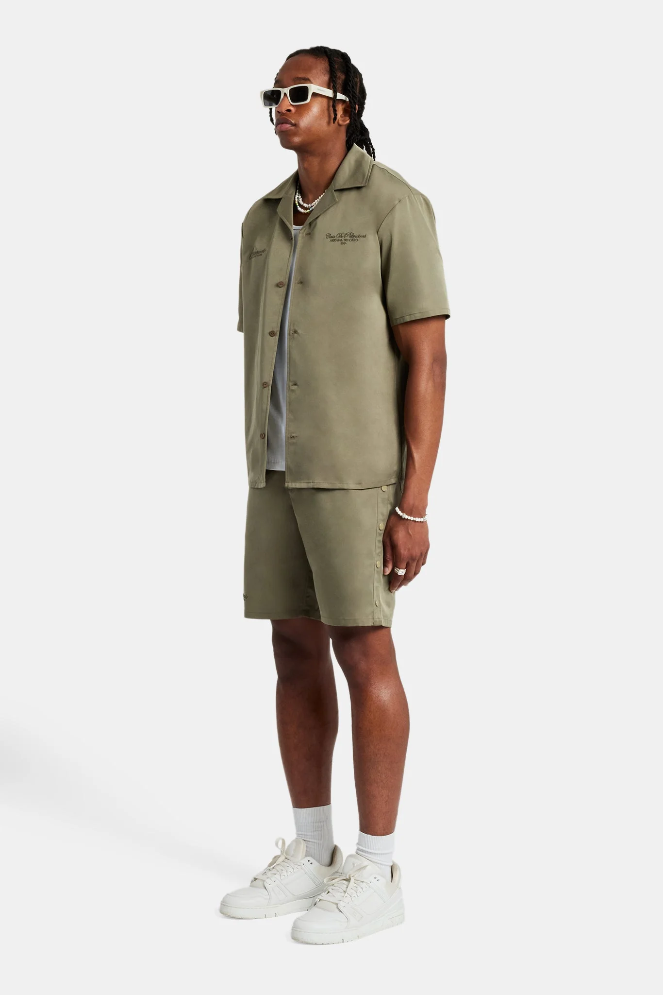 Nylon Embroidered Shirt & Short Set - Green - Image 3