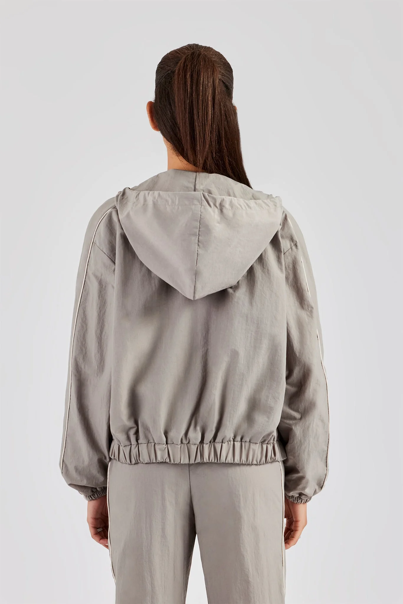 Nylon Full Zip Through Hooded Jacket - Light Grey - Image 4
