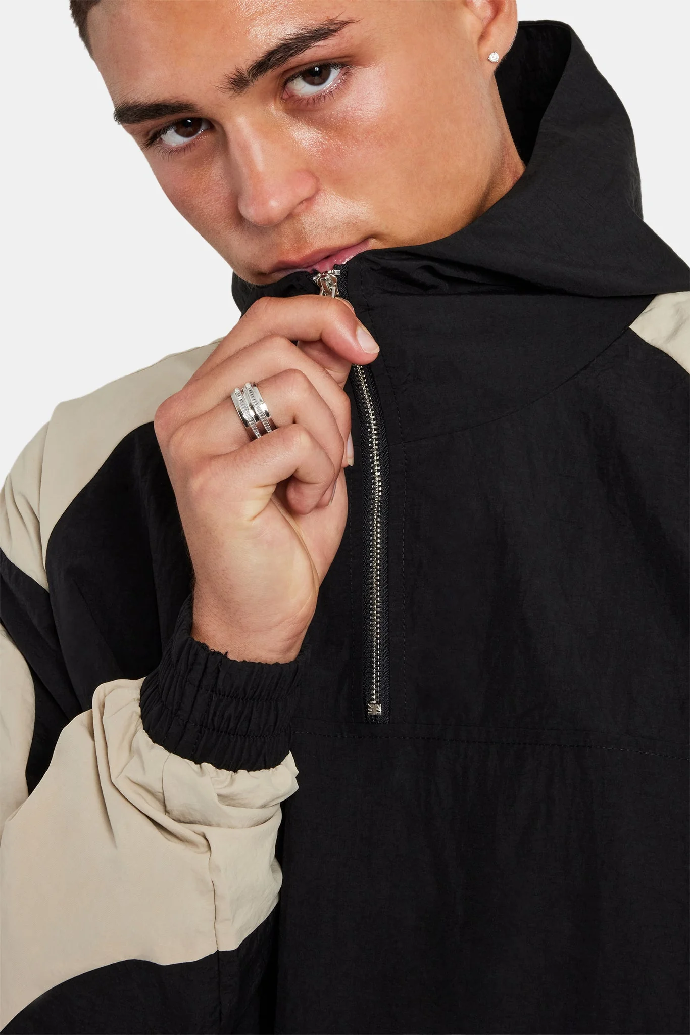 Nylon Hooded Track Jacket - Black - Image 6