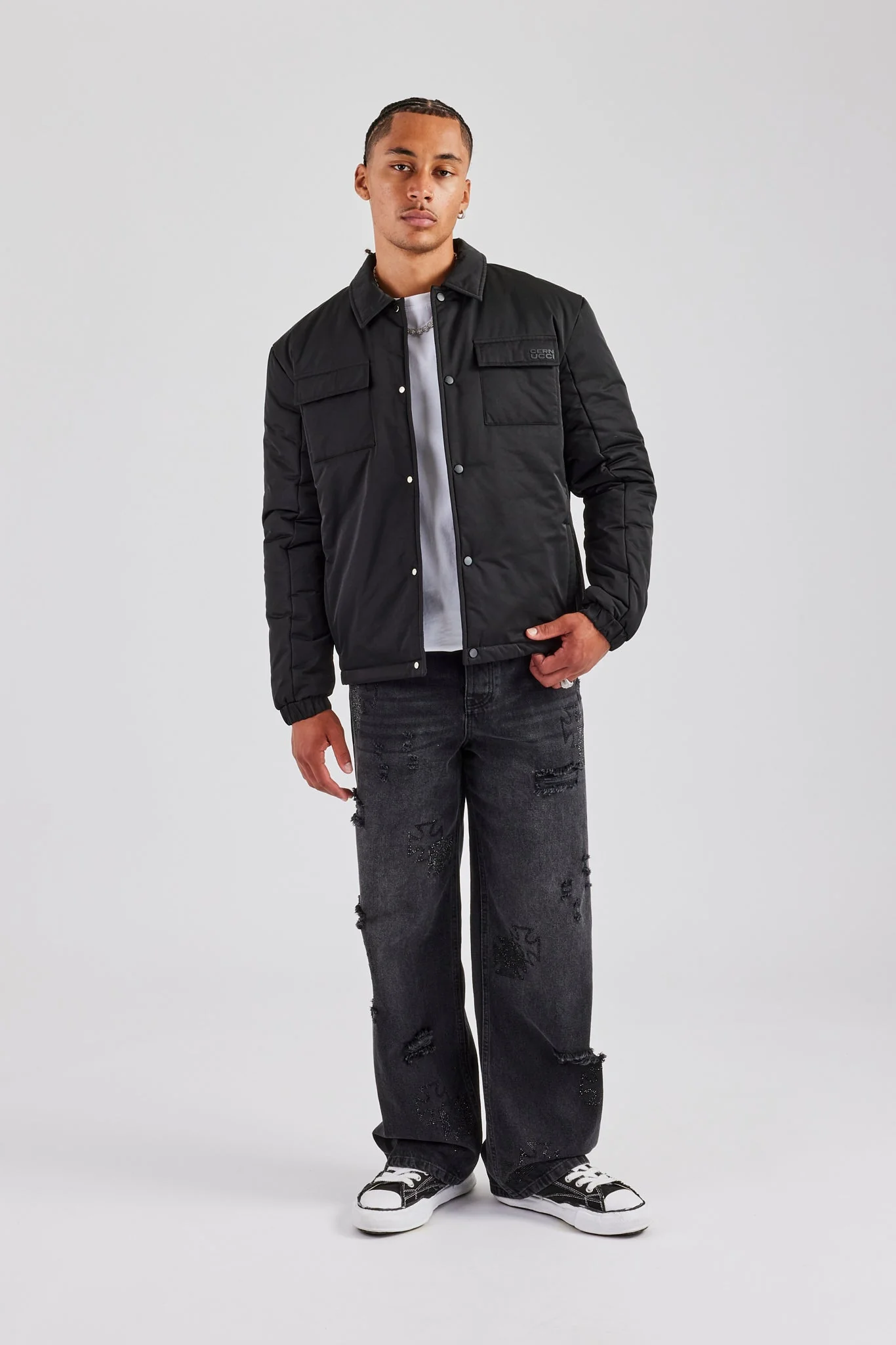 Nylon Padded Harrington Jacket - Black - Image 2