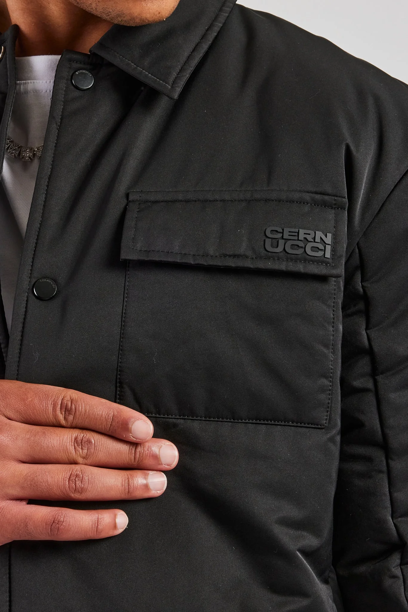 Nylon Padded Harrington Jacket - Black - Image 3