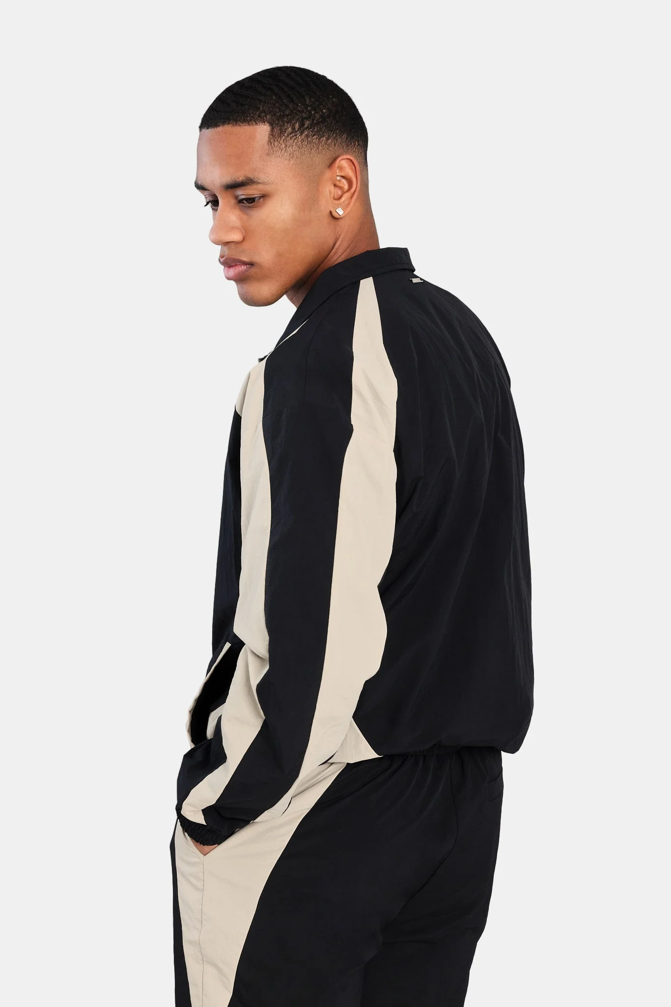 Nylon Panelled Tracksuit - Black - Image 5
