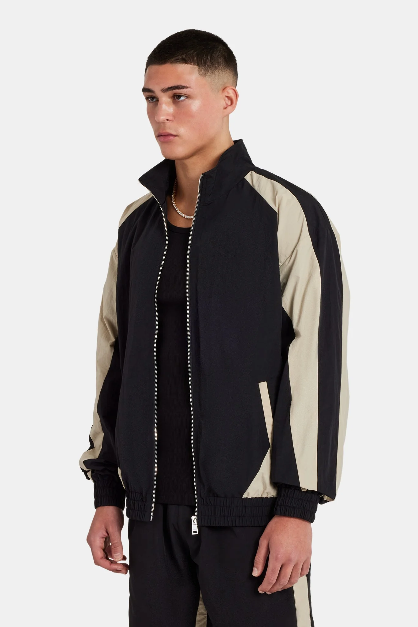 Nylon Panelled Track Jacket & Short Set - Black - Image 5