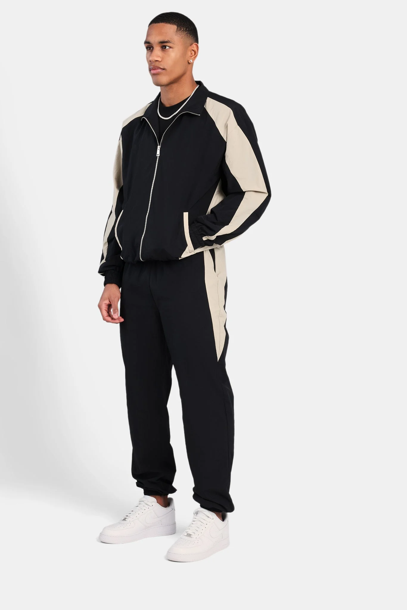 Nylon Panelled Track Joggers - Black - Image 3
