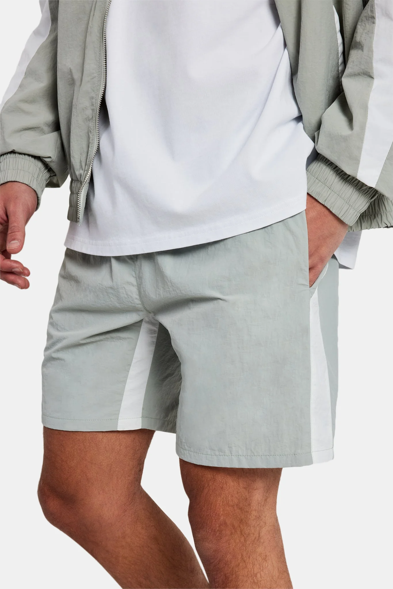 Nylon Panelled Track Short - Light Grey - Image 3