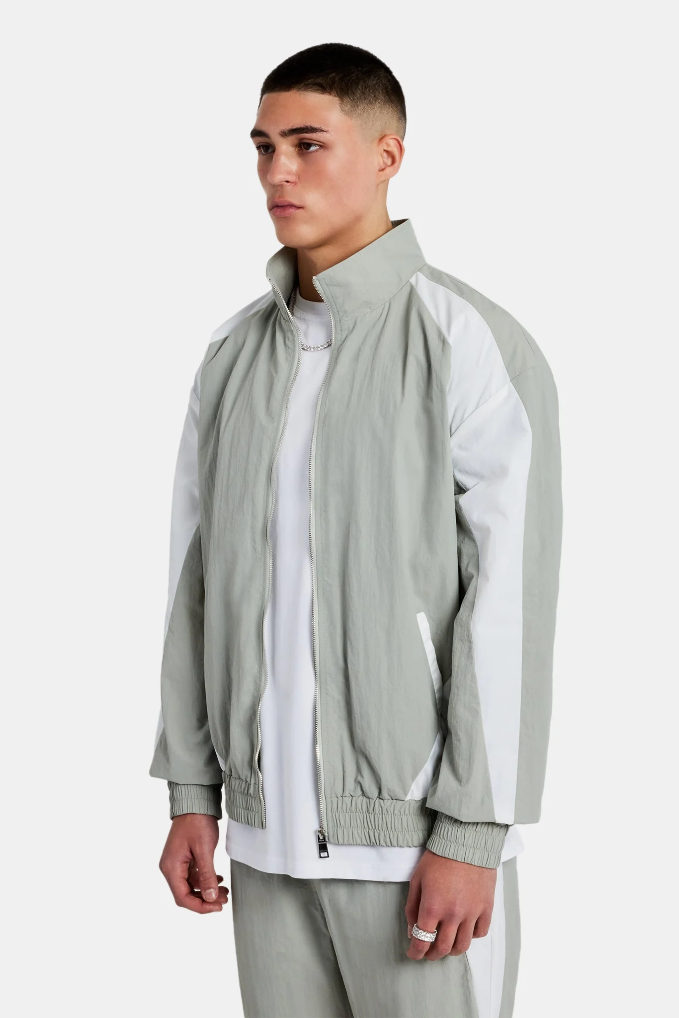 Nylon Panelled Tracksuit- Light Grey - Image 3