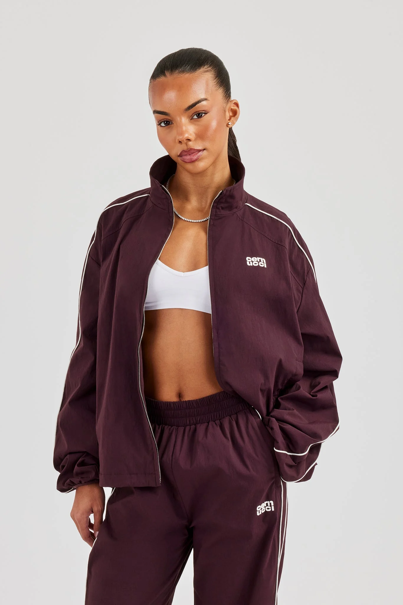 Nylon Piping Track Jacket - Burgundy - Image 2