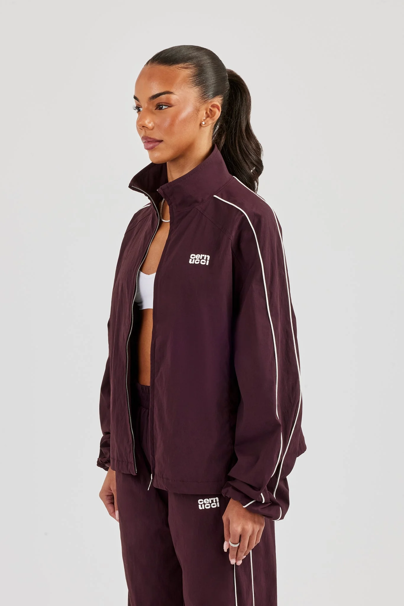 Nylon Piping Track Jacket - Burgundy - Image 3