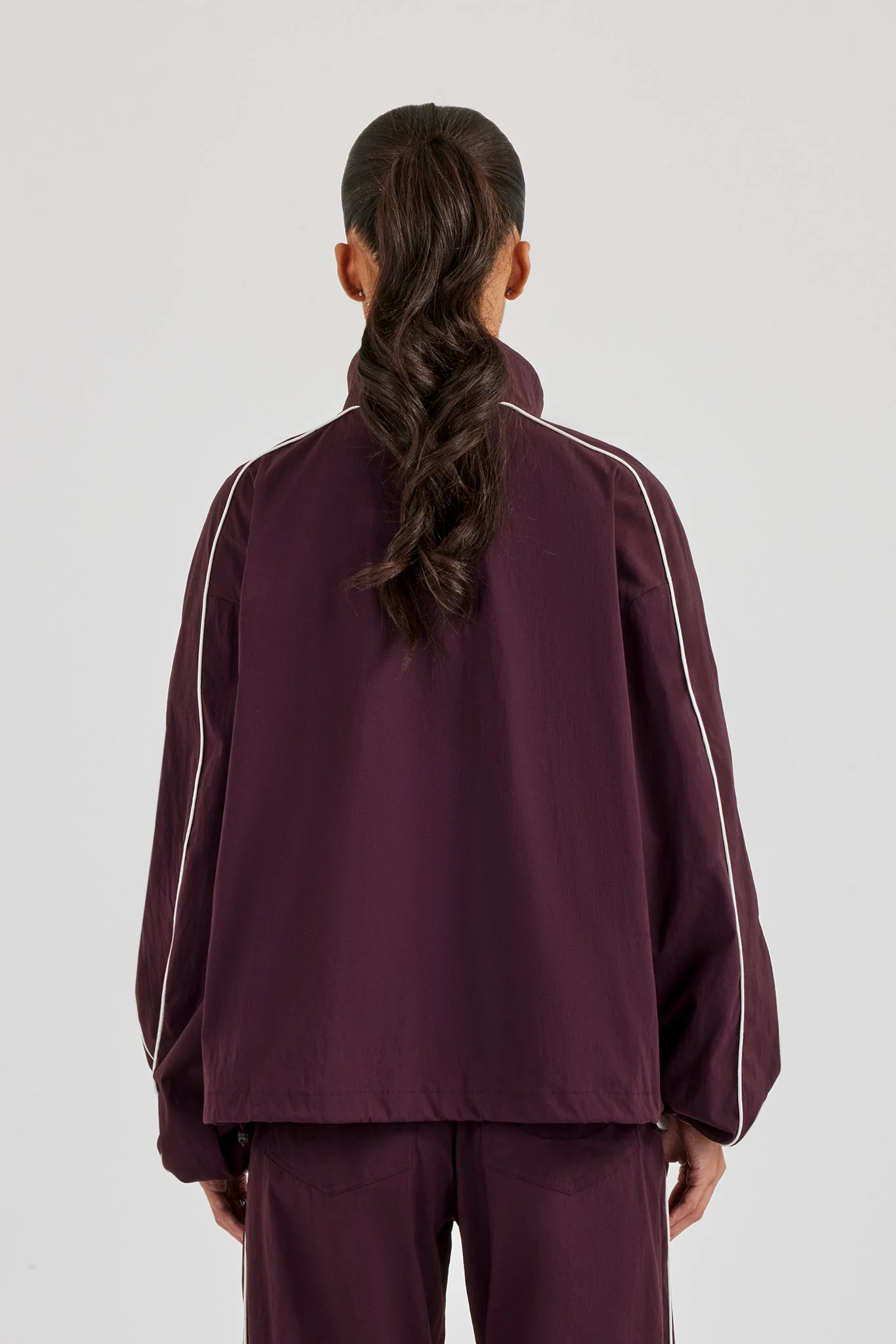 Nylon Piping Track Jacket - Burgundy - Image 4