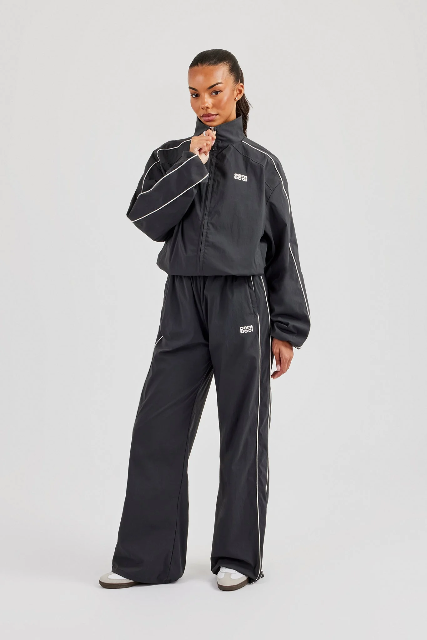 Nylon Piping Track Jacket - Charcoal - Image 2