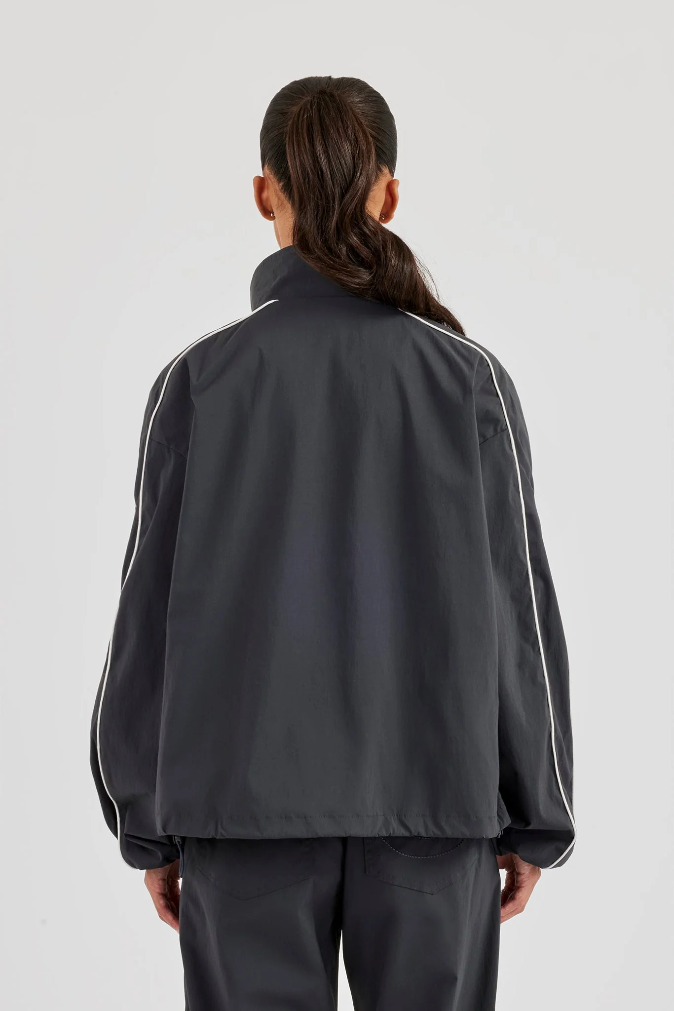 Nylon Piping Track Jacket - Charcoal - Image 4