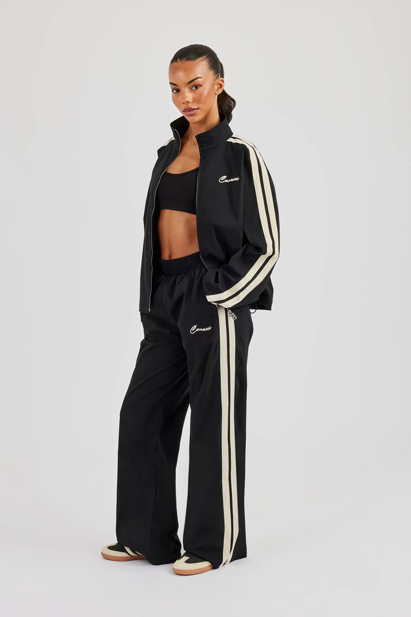 Nylon Taping Track Jacket & Bottoms - Black - Image 2
