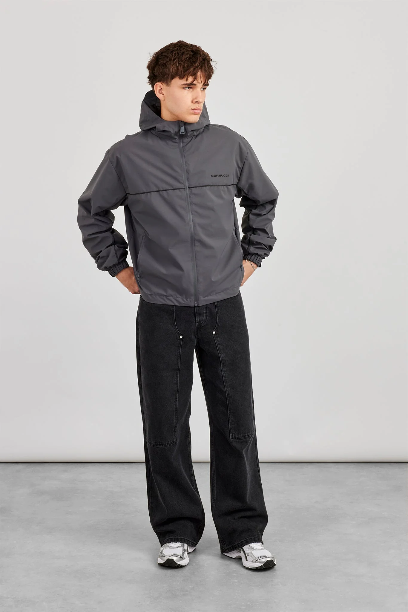 Nylon Track Jacket With Piping - Charcoal - Image 2