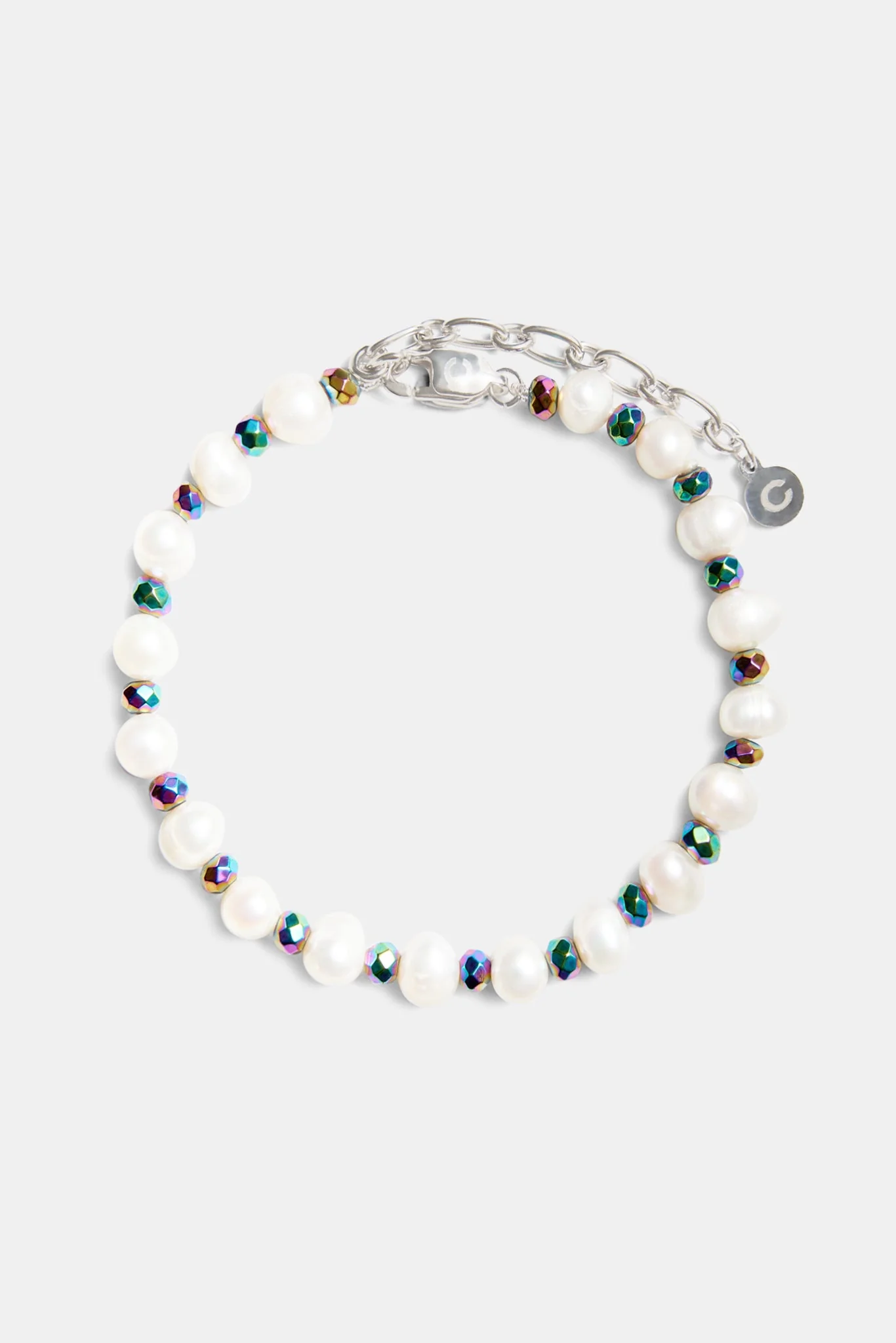 Oil Slick Bead & Freshwater Pearl Bracelet 7+2 - Image 2
