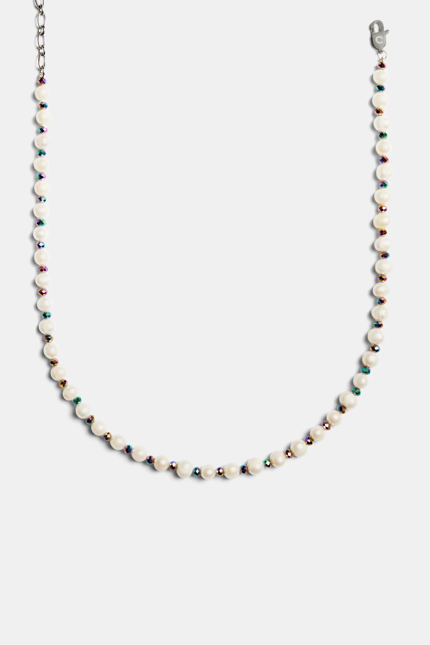 Oil Slick Bead & Freshwater Pearl Necklace - 6mm - Image 2