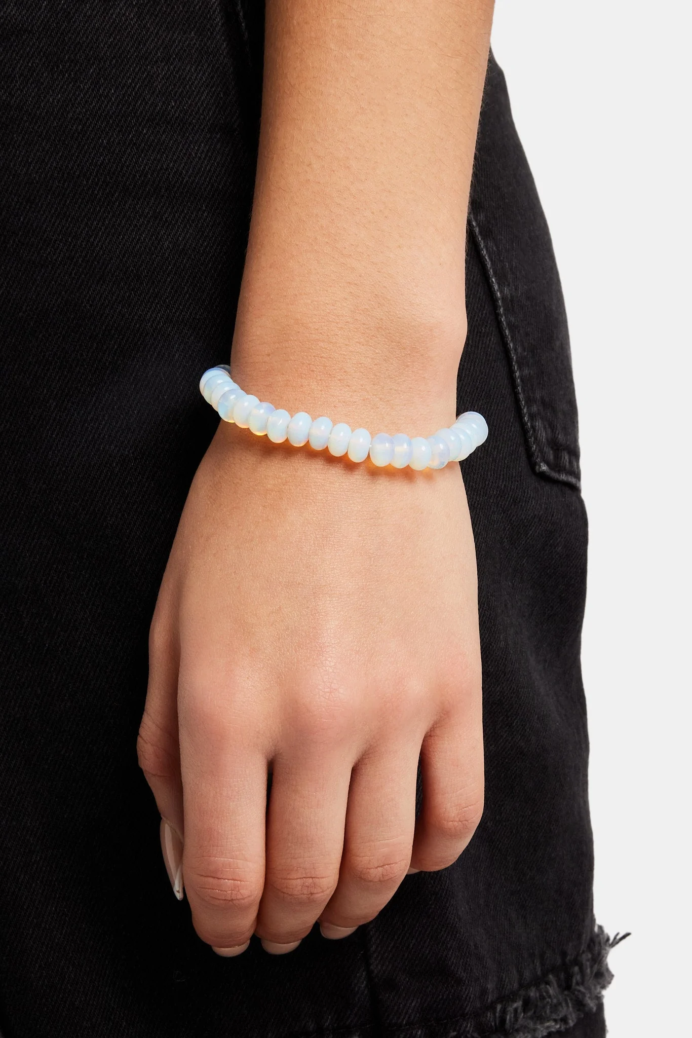 Opal Bead Bracelet - White - 6mm