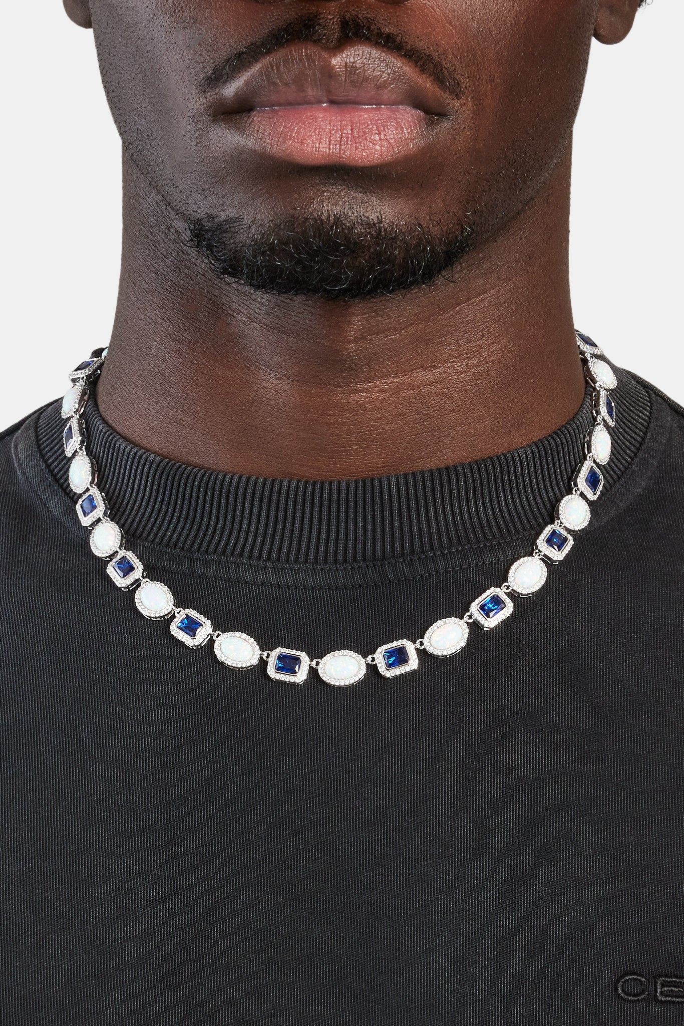 Opal & Blue Gemstone Chain - White - 10mm - Image 2