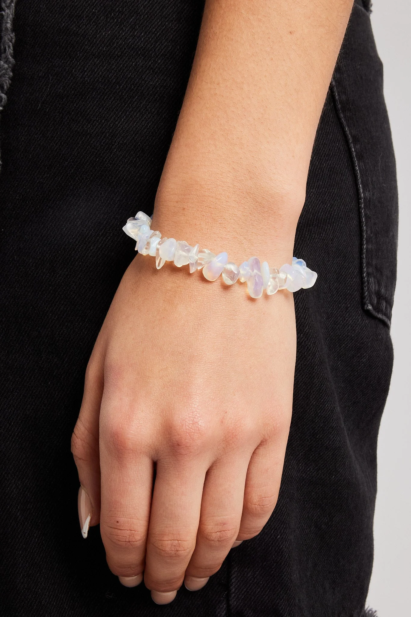 Opal Shard Bead Bracelet - White - 6mm