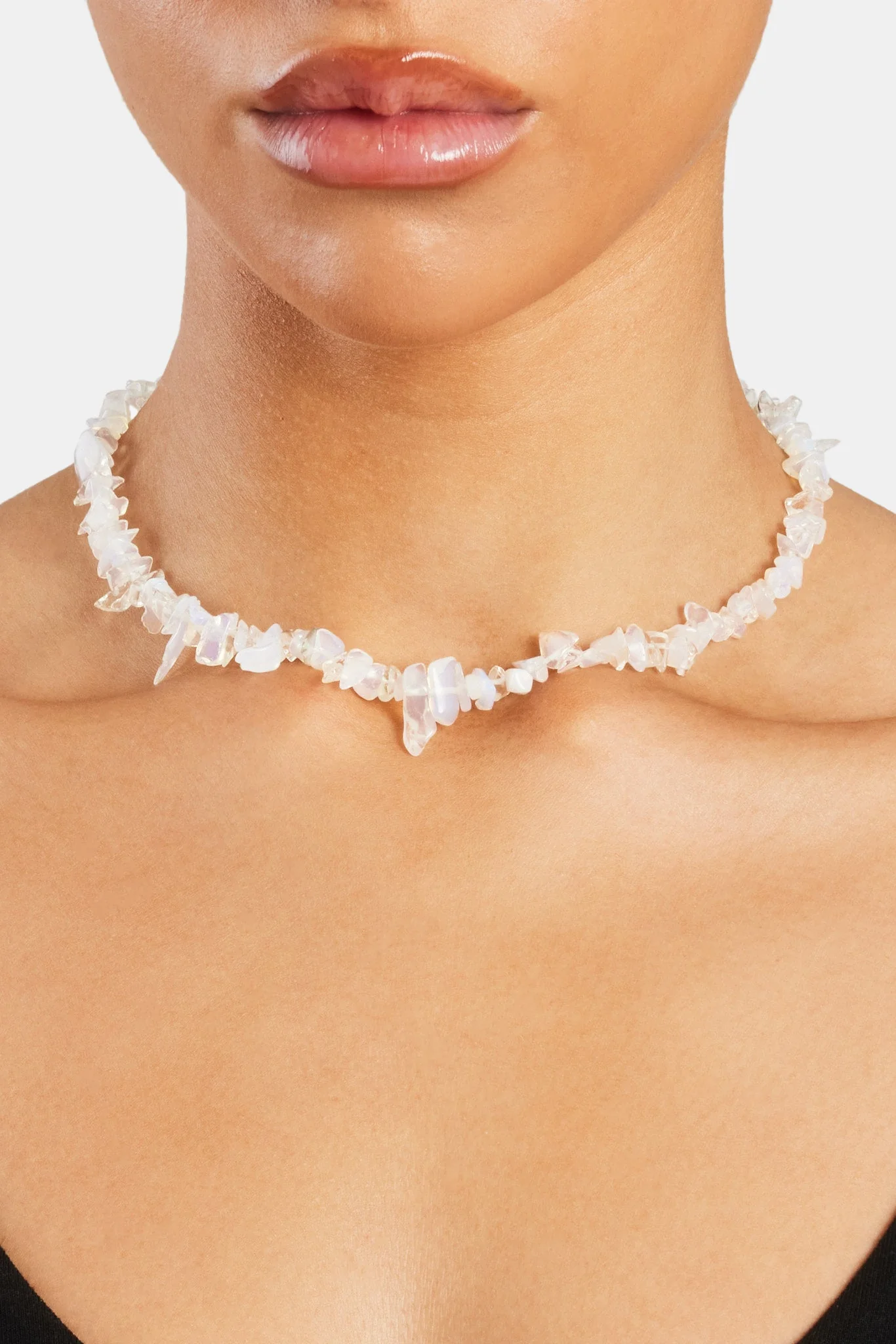Opal Shard Bead Necklace - White - 6mm