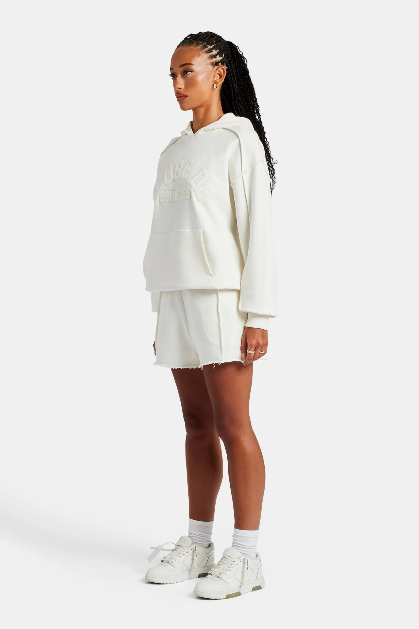 Overlock Oversized Hoodie & Short Set - Off White - Image 2