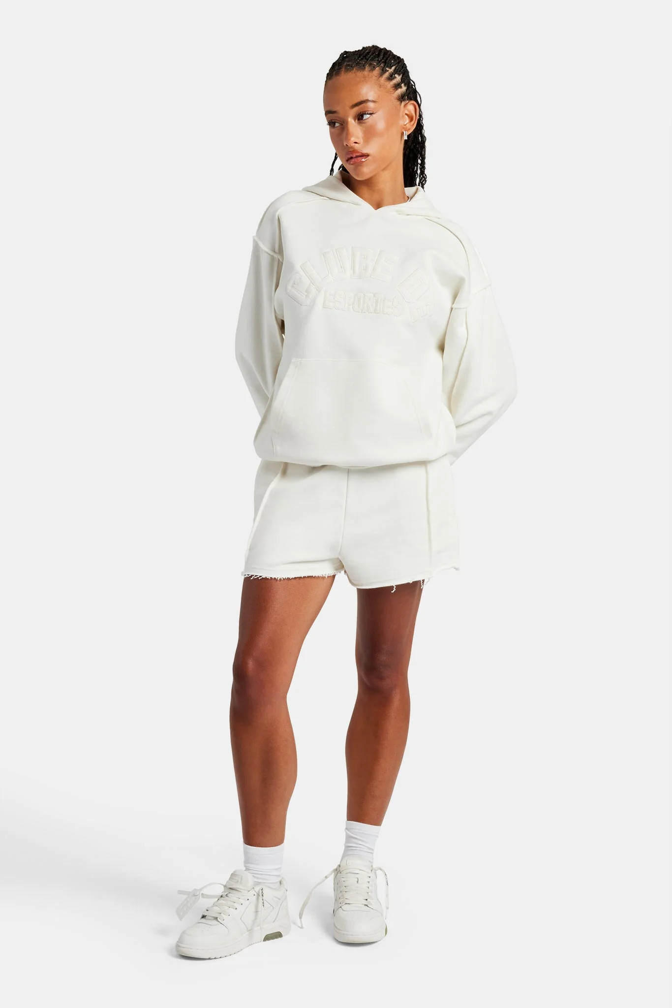 Overlock Oversized Hoodie & Short Set - Off White - Image 4