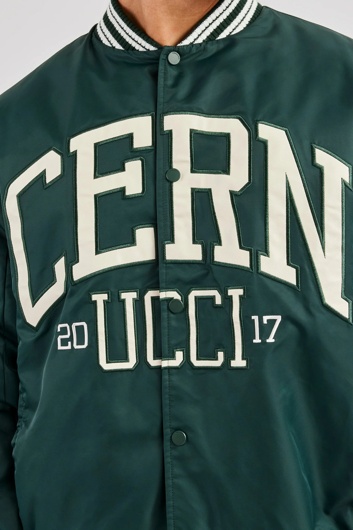 Oversized 17 Nylon Applique Bomber Jacket - Forest Green - Image 3