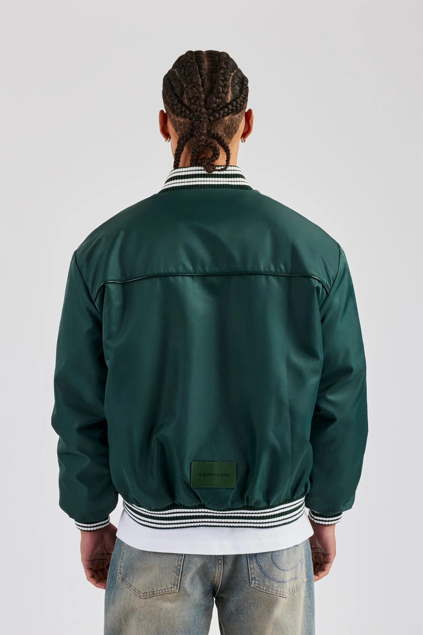 Oversized 17 Nylon Applique Bomber Jacket - Forest Green - Image 4