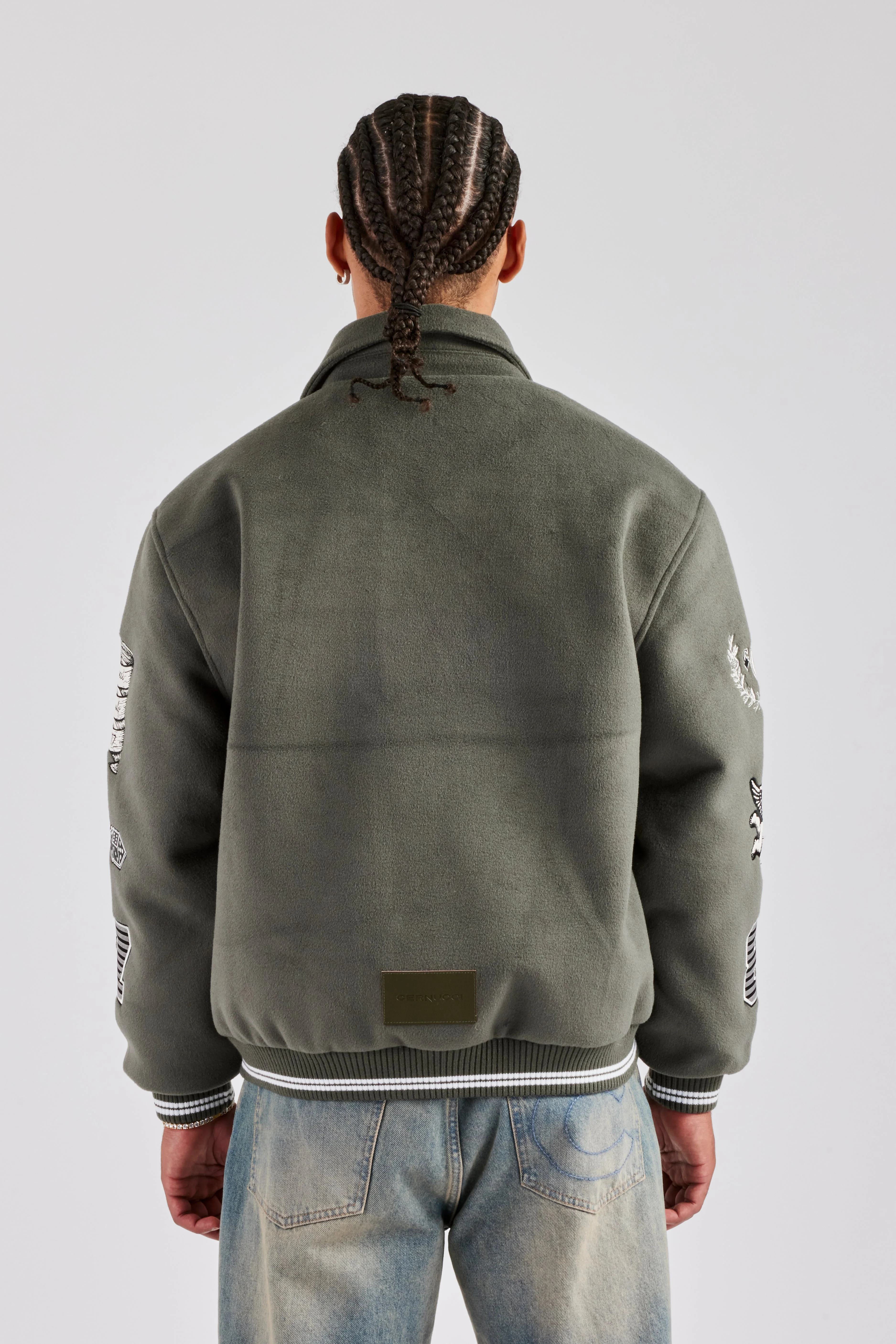 Oversized Applique Harrington Jacket - Grey - Image 4
