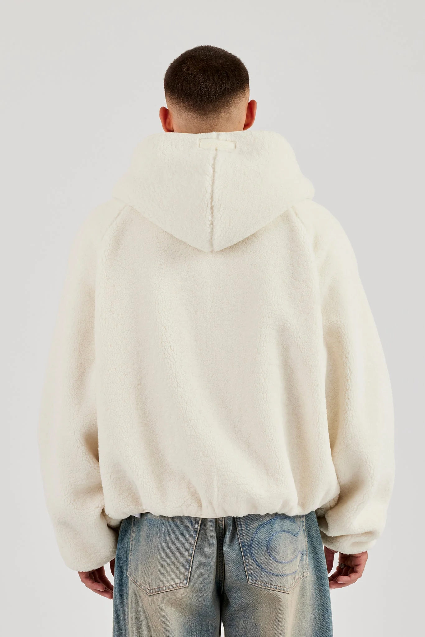 Oversized Borg Zip Hoodie - Off White - Image 3
