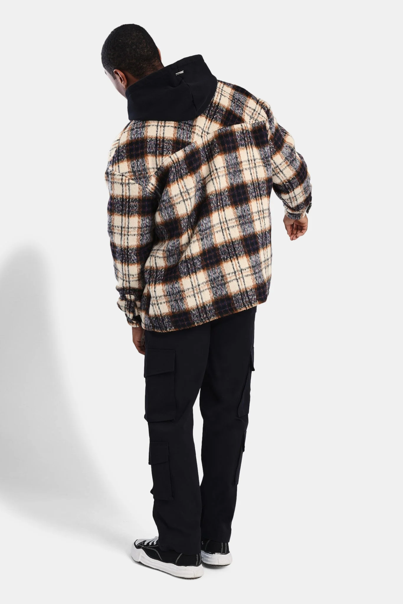 Oversized Brushed Check Overshirt - Beige - Image 12