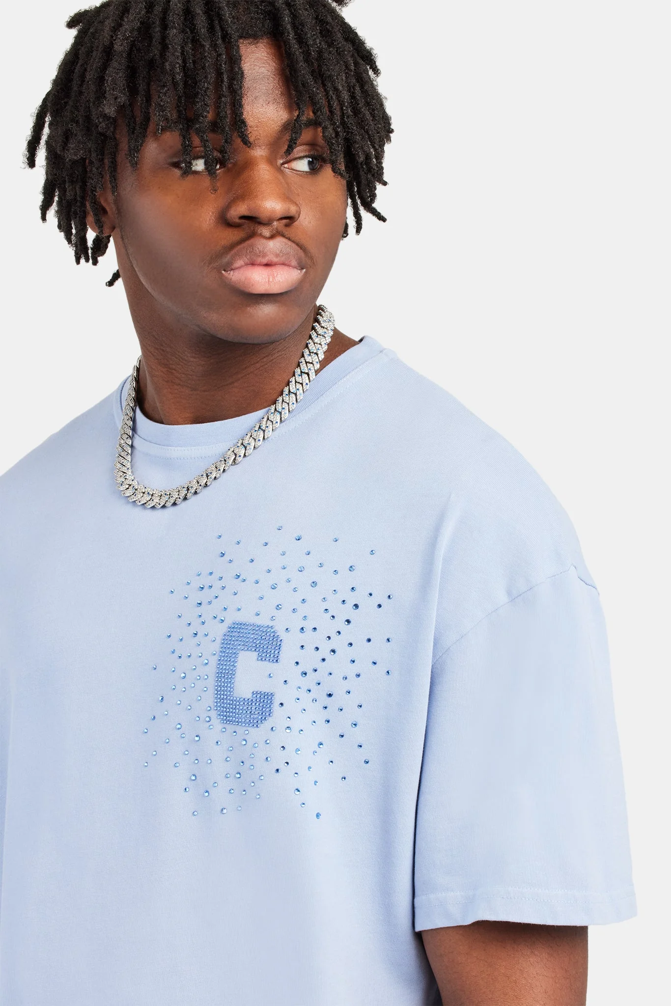 Oversized C Rhinestone T-Shirt - WASHED LILAC - Image 4