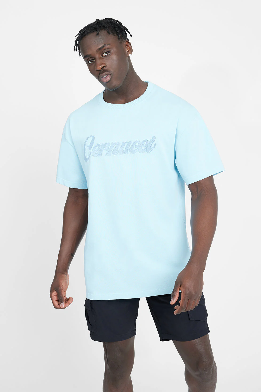 Oversized Cernucci Classic Embroidered T-Shirt - Baby Blue - Image 2