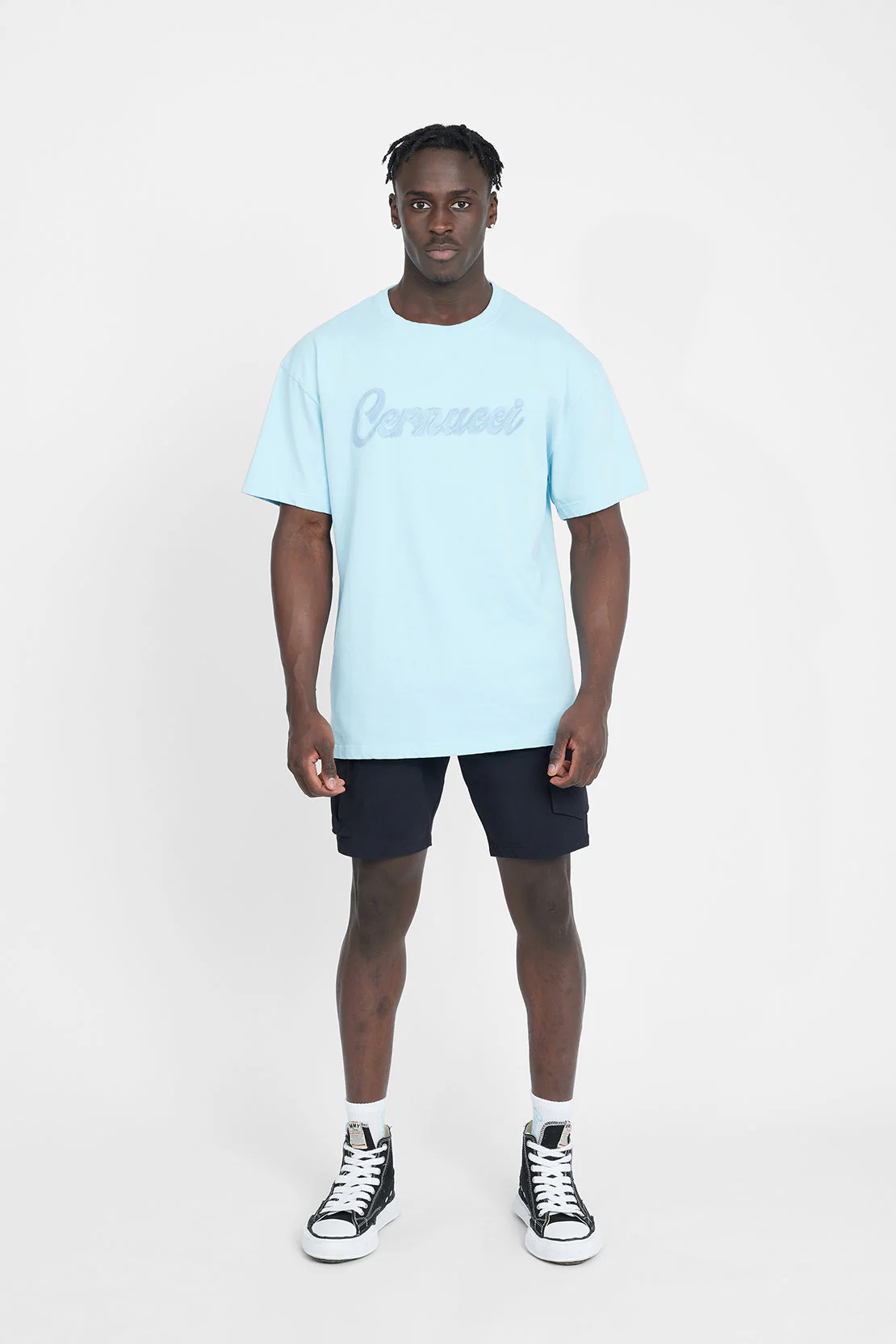 Oversized Cernucci Classic Embroidered T-Shirt - Baby Blue - Image 3