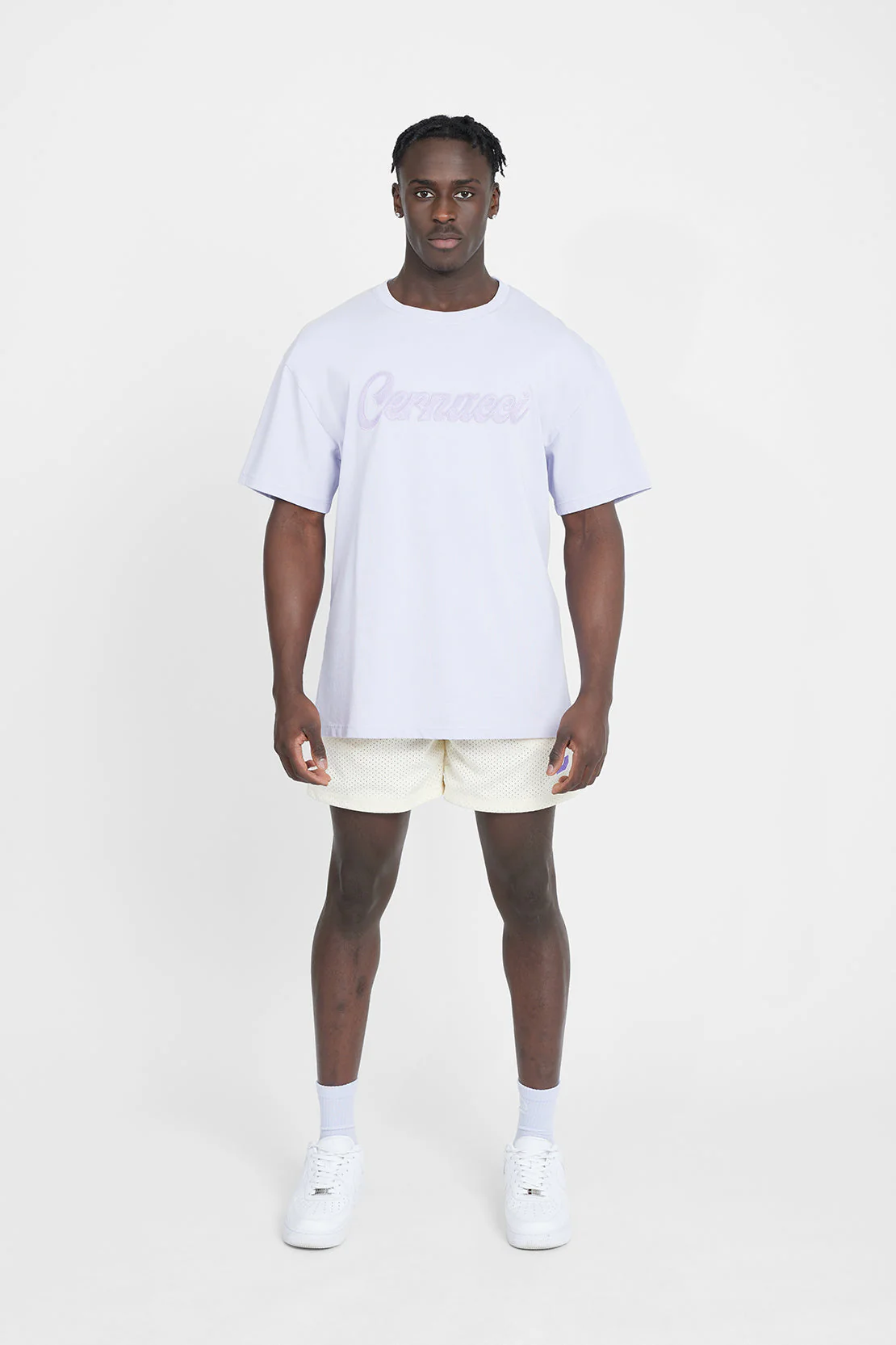 Oversized Cernucci Classic Embroidered T-Shirt - Lilac - Image 4