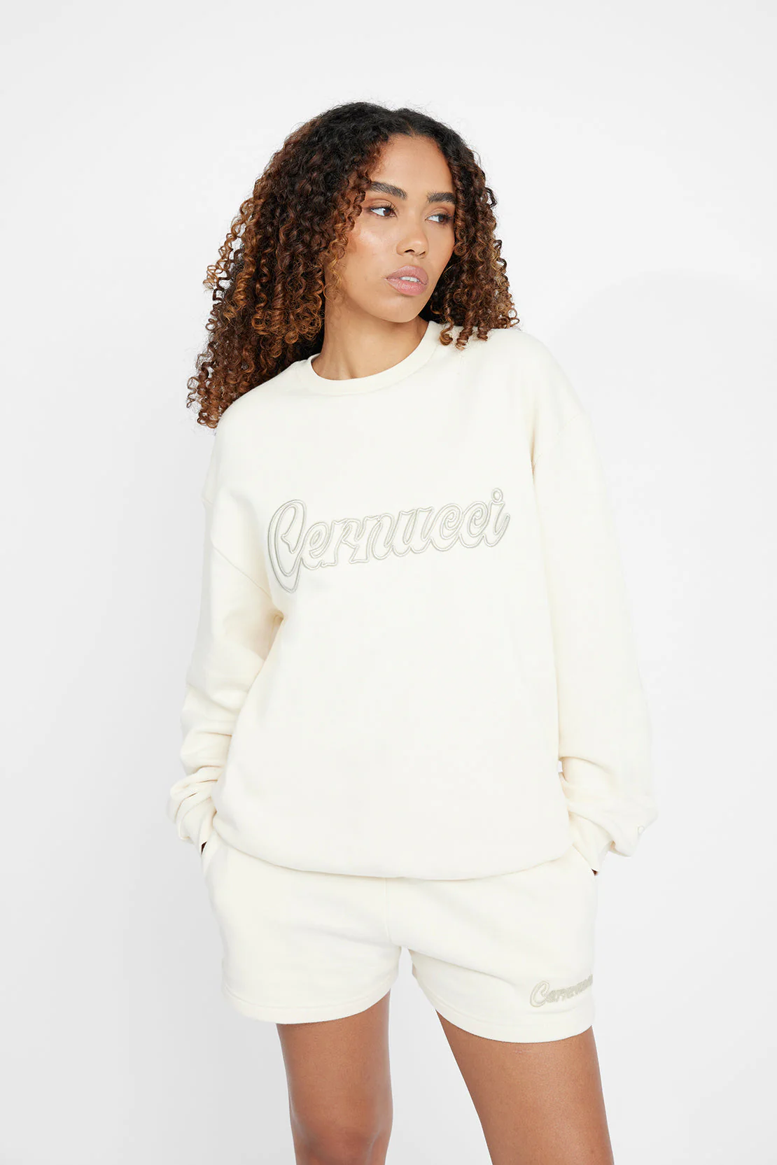Oversized Cernucci Embroidered Sweatshirt - Ecru - Image 3