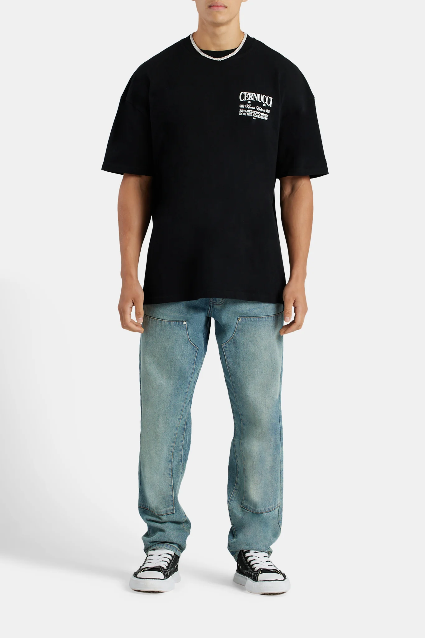 Oversized Cernucci Text Print T-Shirt - Black - Image 2