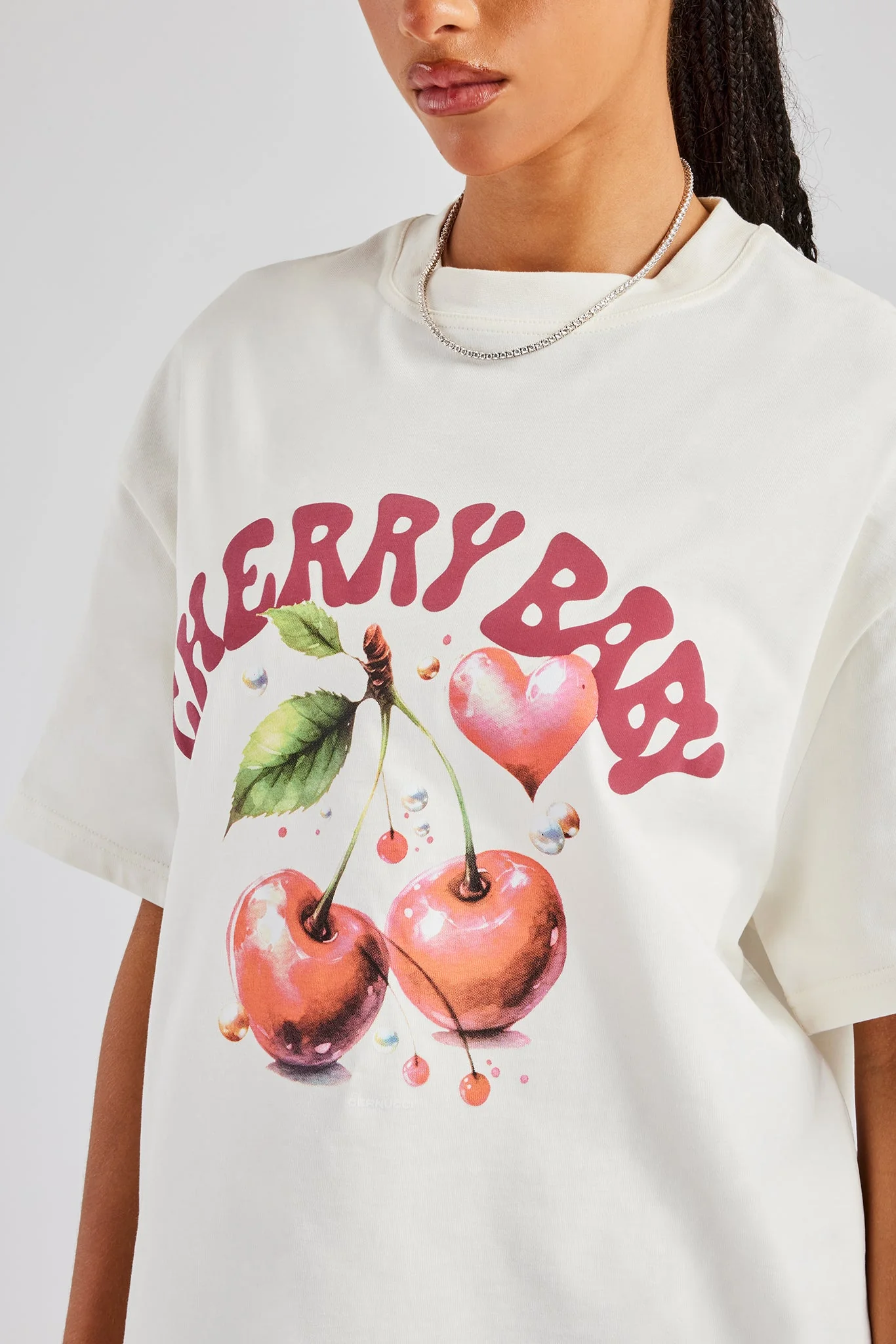 Oversized Cherry Graphic T-Shirt - Off White - Image 2