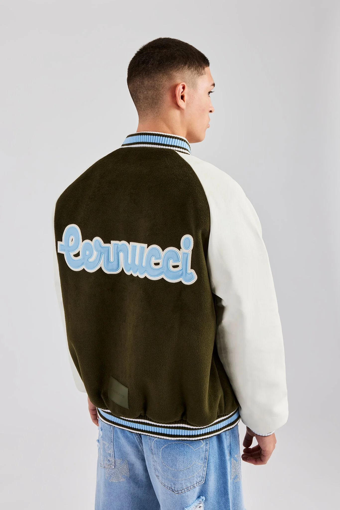 Oversized CN Applique Bomber Jacket - Green - Image 2